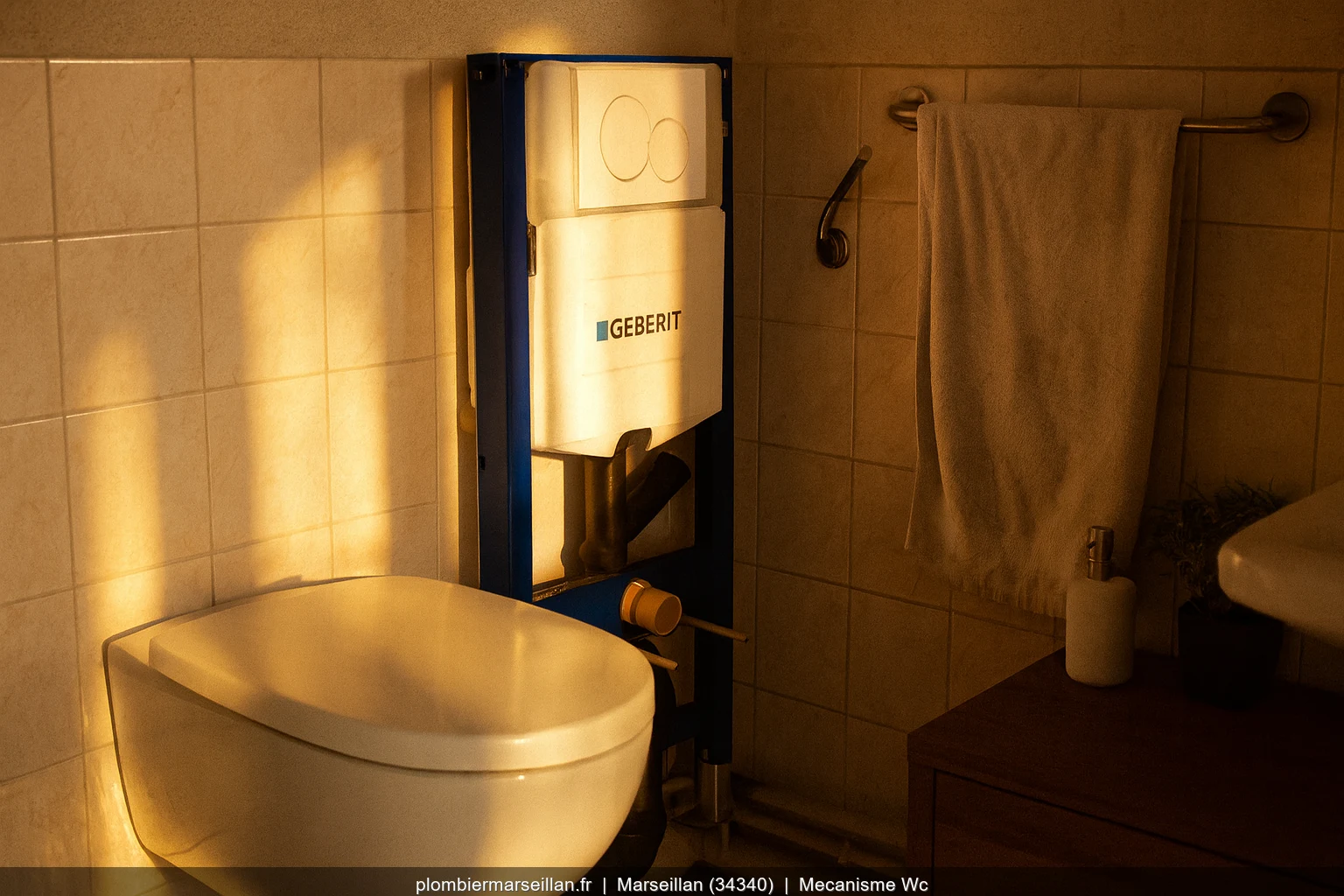 Remplacement mecanisme WC Geberit par plombier a Marseillan (34340)