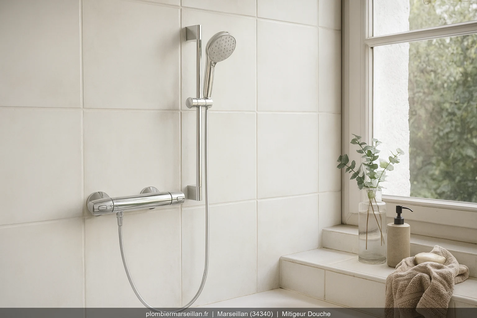 Pose mitigeur thermostatique douche Hansgrohe Ecostat a Marseillan (34340)